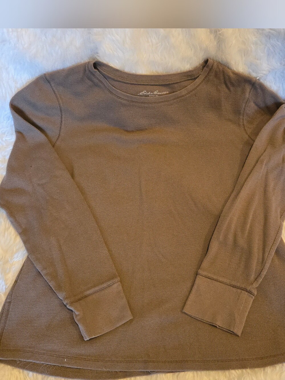 Eddie Bauer Women's Brown Long Sleeve Waffle Knit Top Cozy Outdoors Warm Size XL